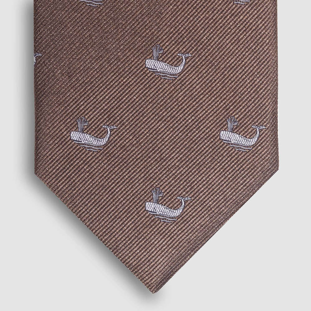 Brown Background Tie with Whale Design