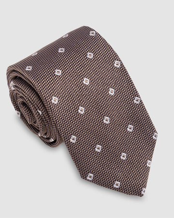 Corbata Fondo Marron Con Diseño Cuadros