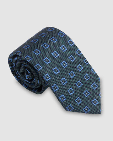 Corbata Fondo Verde Con Cuadros Azules