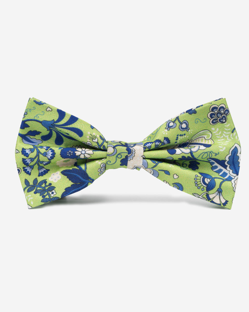 Pajarita Verde  con Diseño de Flores Azules