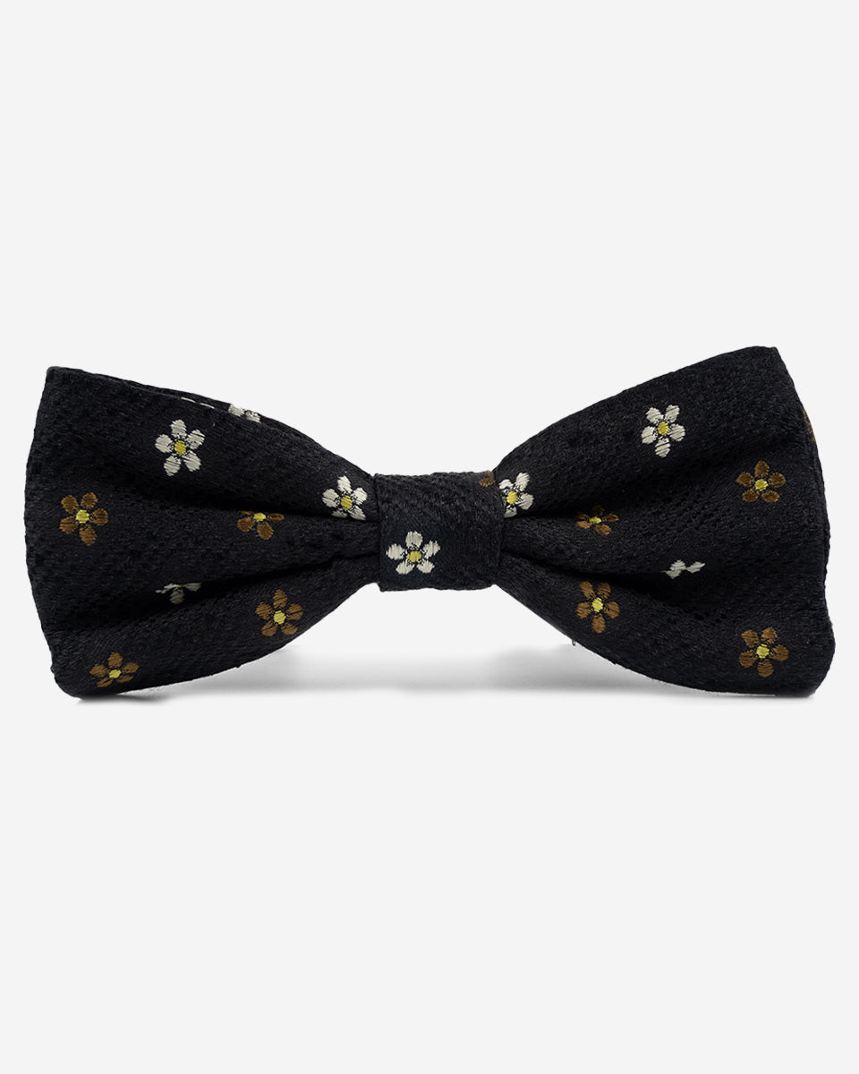 Pajarita de Color Negro con Flores Bordadas