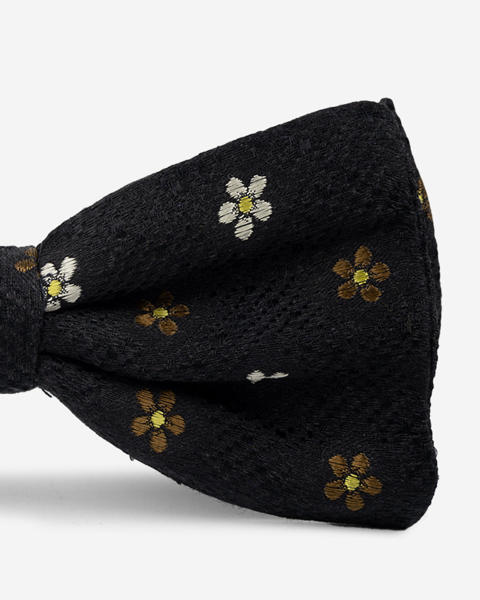 Pajarita de Color Negro con Flores Bordadas