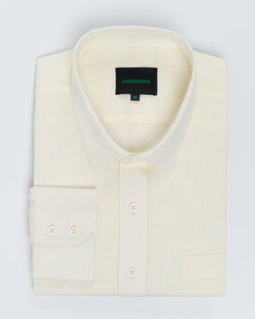Camisa Casual Lino - Cuello Italiano puño simple 2 botones-Crema