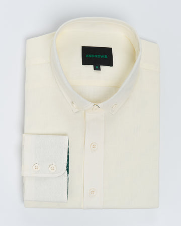 Camisa Casual Lino - cuello button-down Puño redondo simple 2 botones -Crema