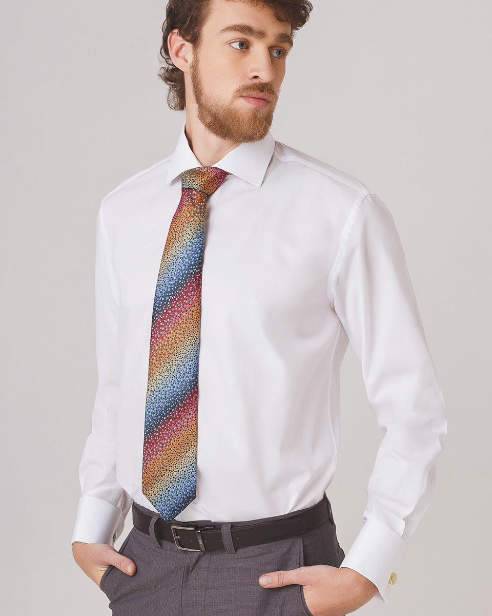 Camisa Vestir popelin - Cuello Italiano  puño gemelo regular blanco