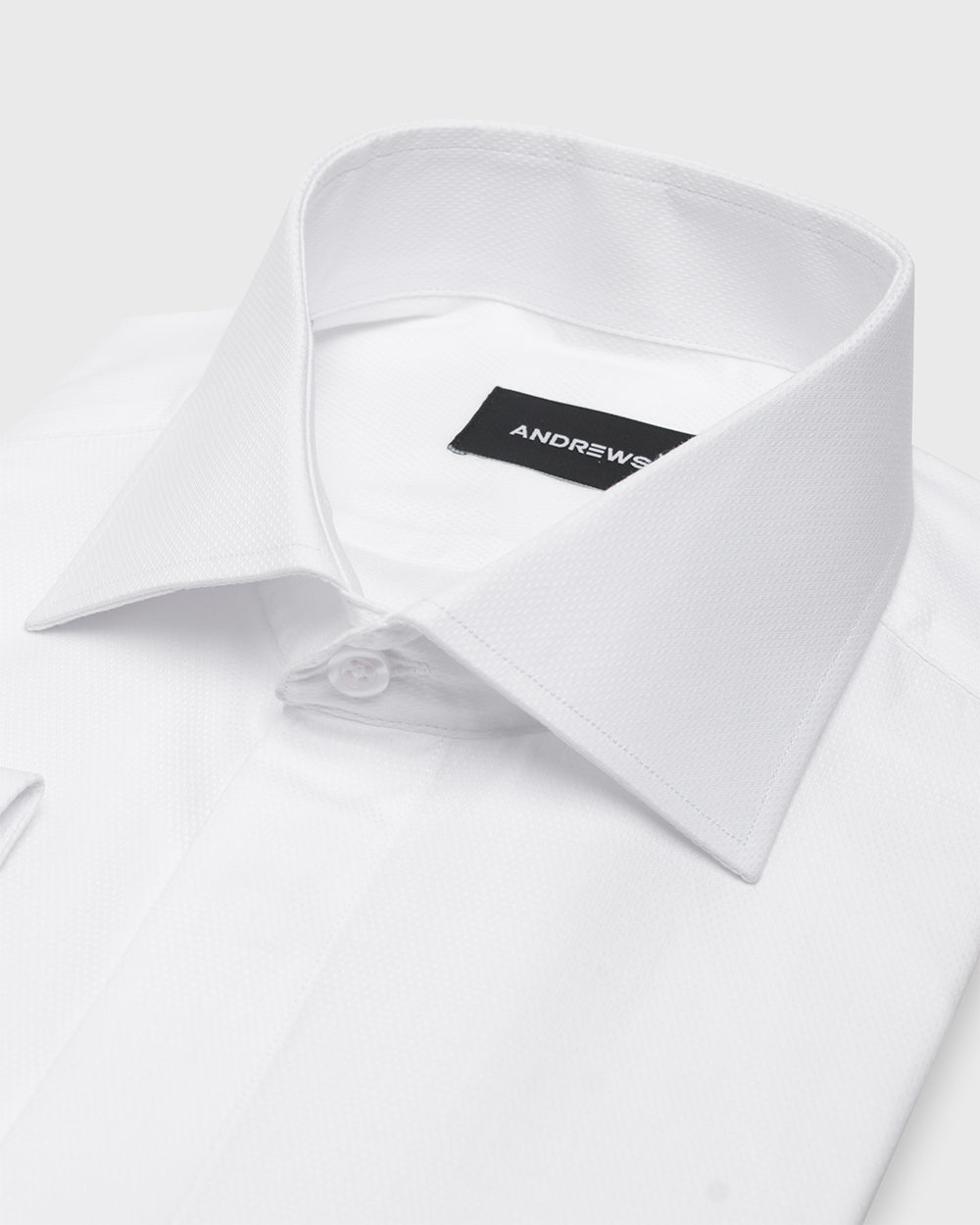 Camisa Vestir dobby - Cuello Italiano  puño doble uso Blanco