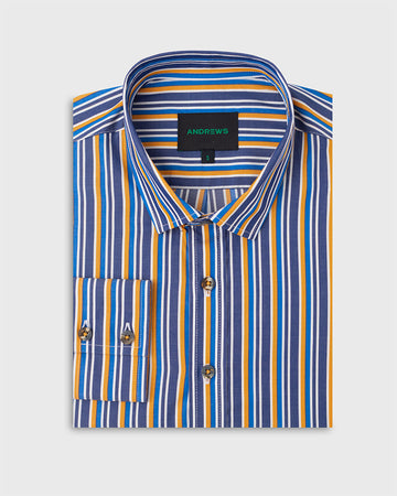 Camisa Casual popelin rayas - Cuello Italiano  puño simple 2 botones regular amarillo
