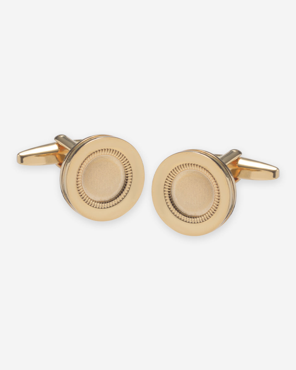 Gemelos Circulares Dorados con Detalle de Anillo