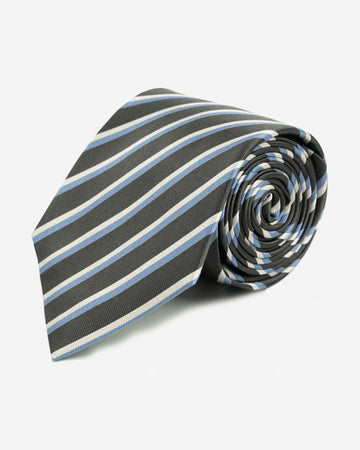 Corbata Gris con Rayas Celestes y Blancas