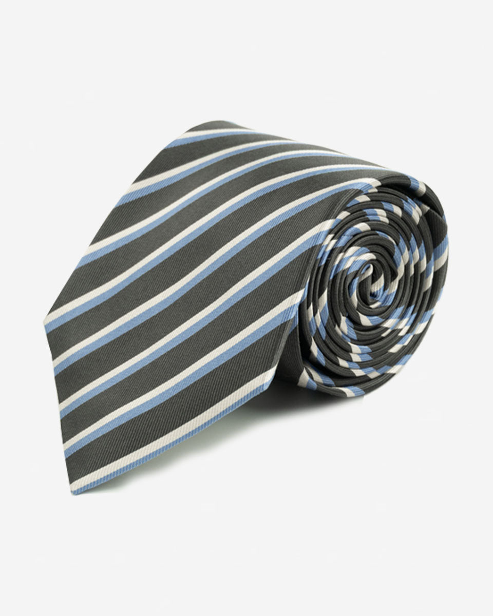 Corbata Gris con Rayas Celestes y Blancas