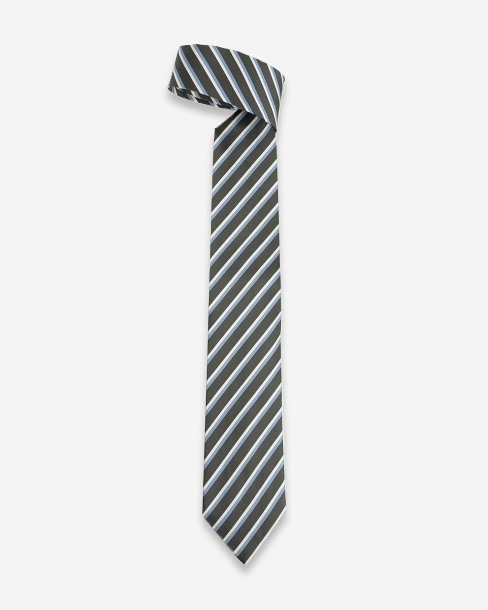 Corbata Gris con Rayas Celestes y Blancas