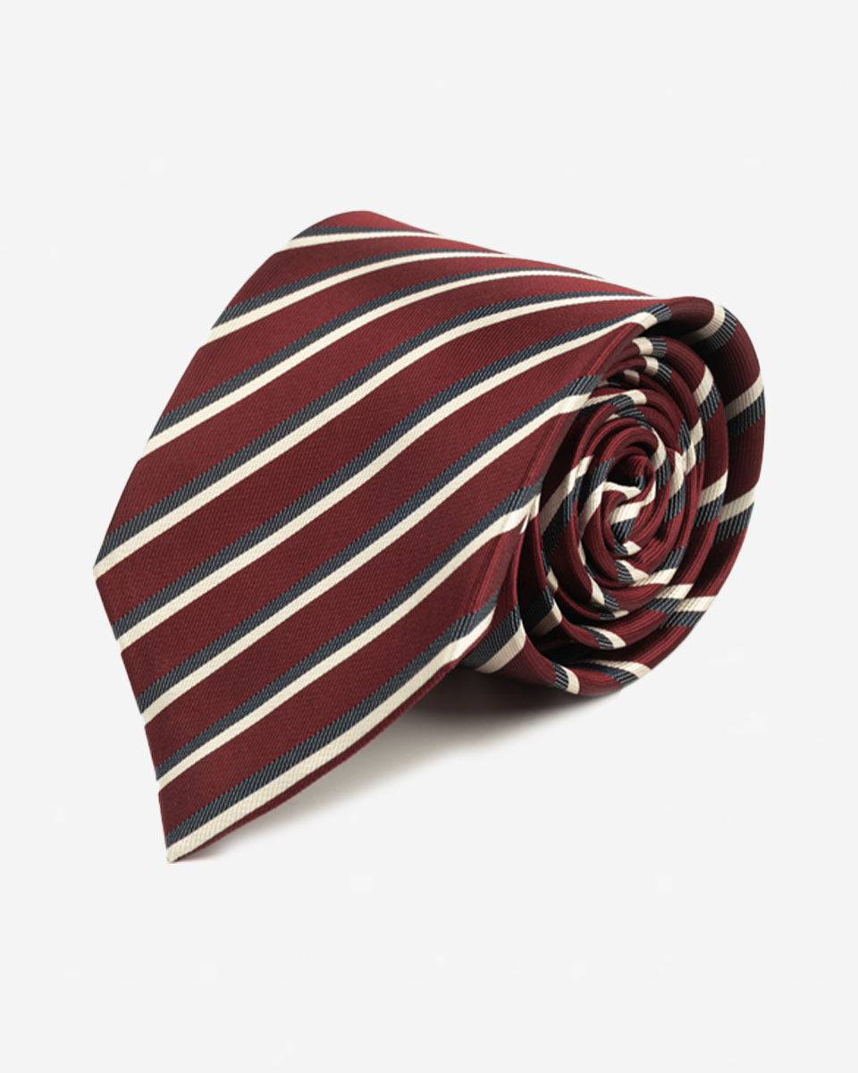 Corbata Guinda con Rayas Grises y Blancas