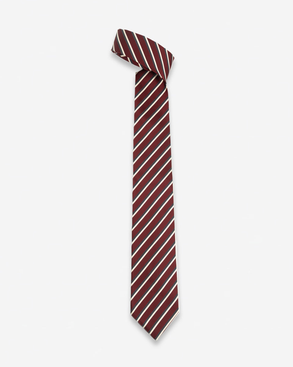 Corbata Guinda con Rayas Grises y Blancas