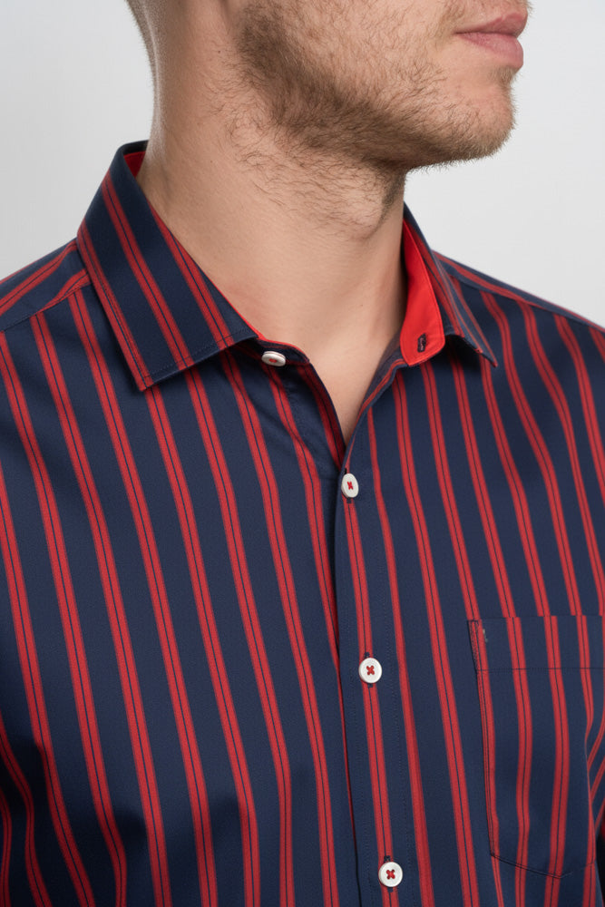 Camisa Casual A Rayas - Rojo con azul