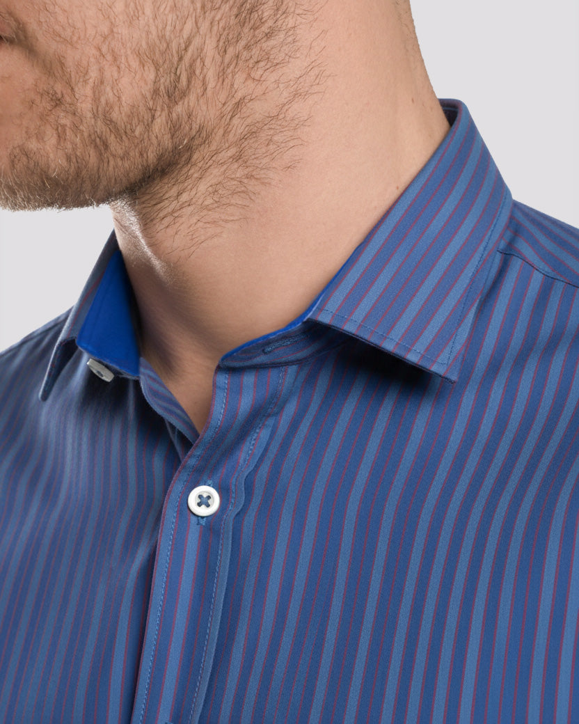 Camisa Casual A Rayas - Azulino con Rojo