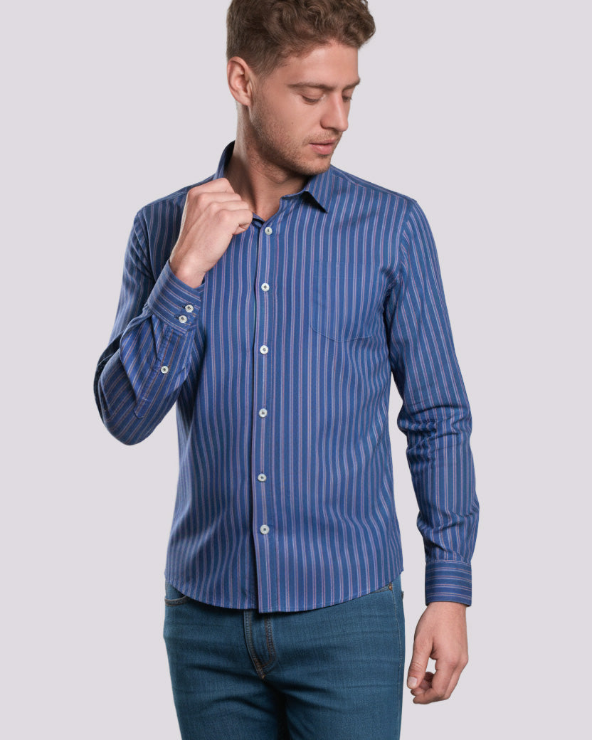 Dobby Dress Shirt - Italian Collar, Double Cuff, Regular Use, Blue