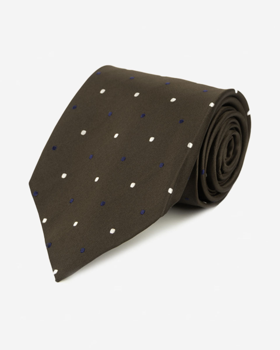 Corbata Marrón con Puntos Azules y Blancos
