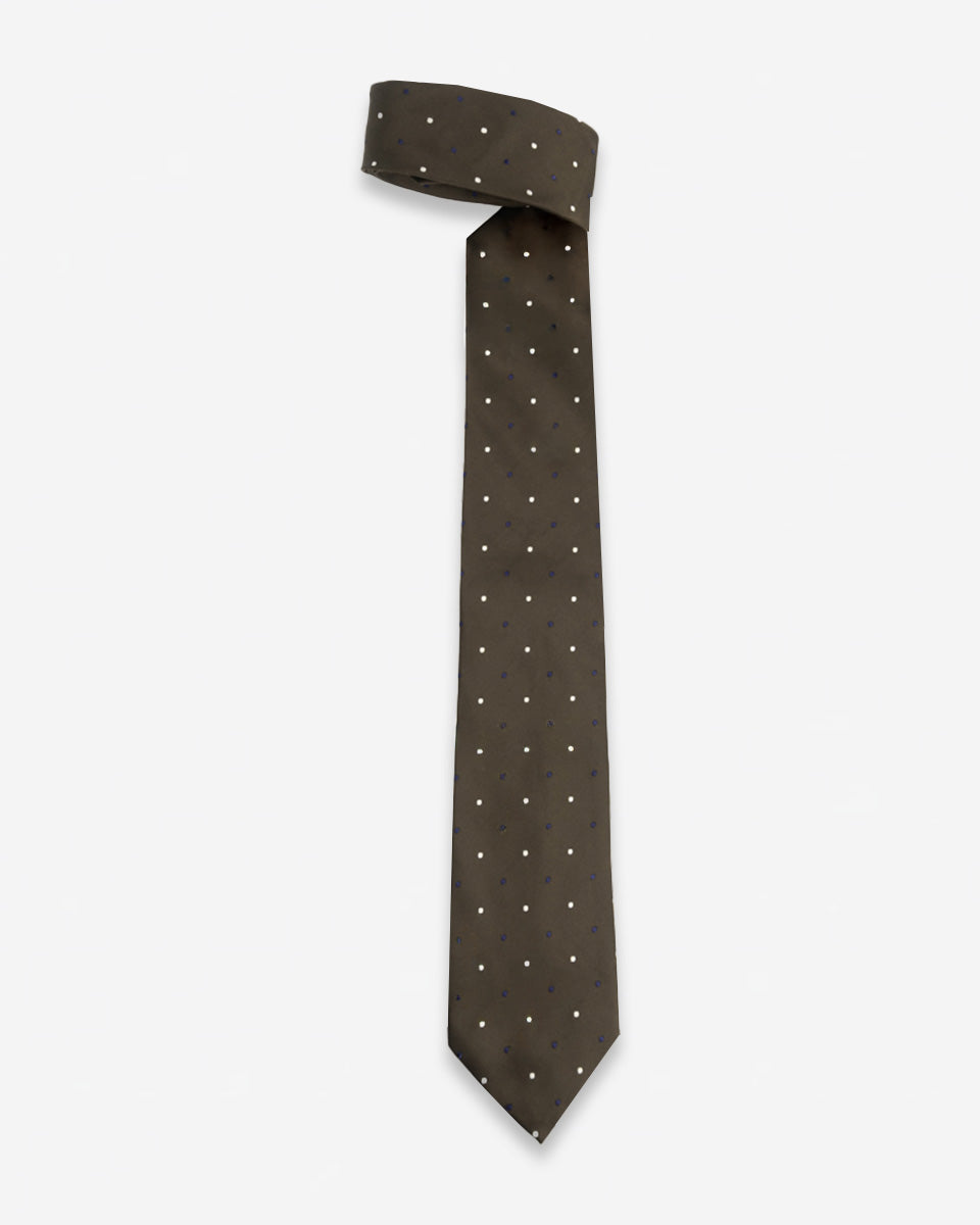 Corbata Marrón con Puntos Azules y Blancos