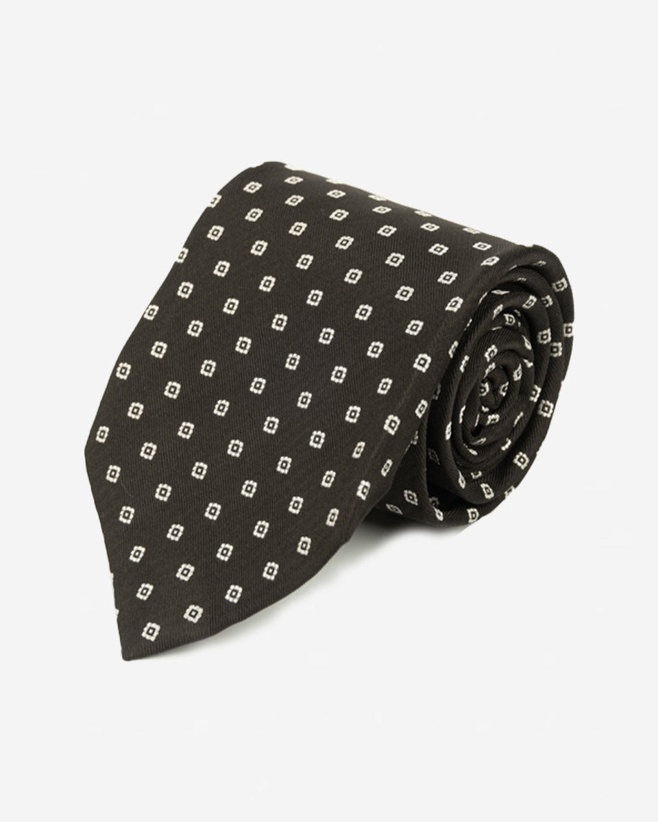 Corbata Marrón con Cuadros Blancos