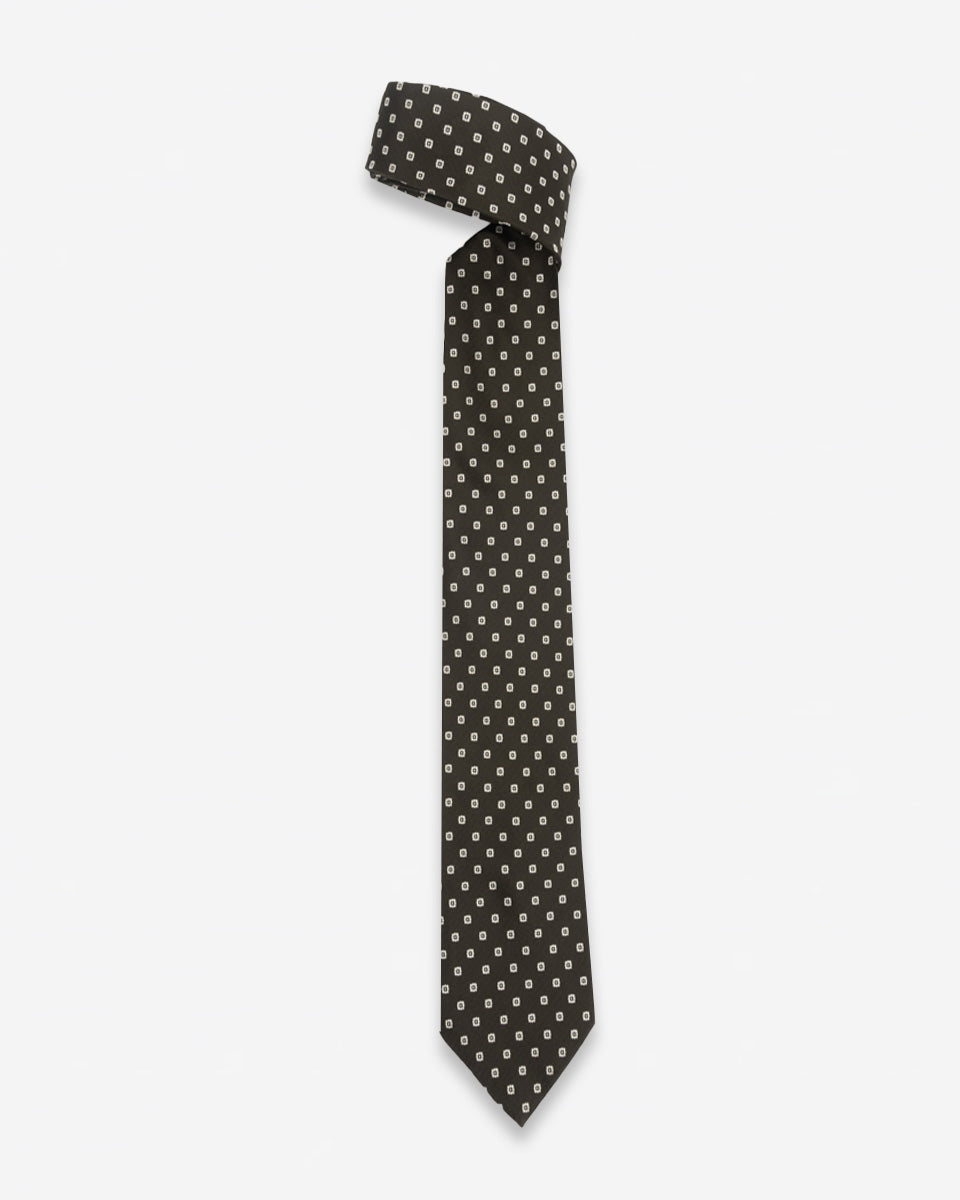 Corbata Marrón con Cuadros Blancos