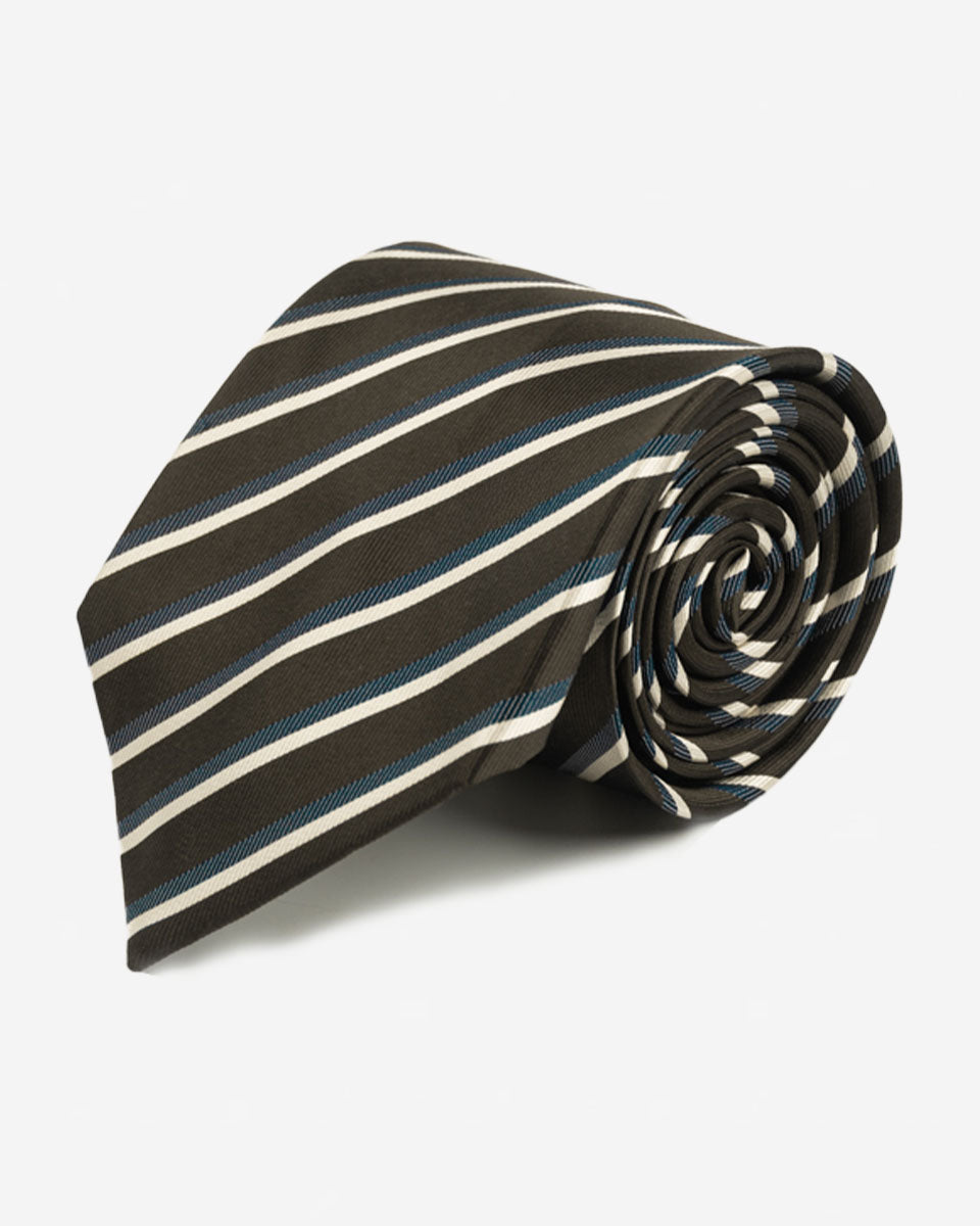 Corbata Marrón con Rayas Grises y Blancas