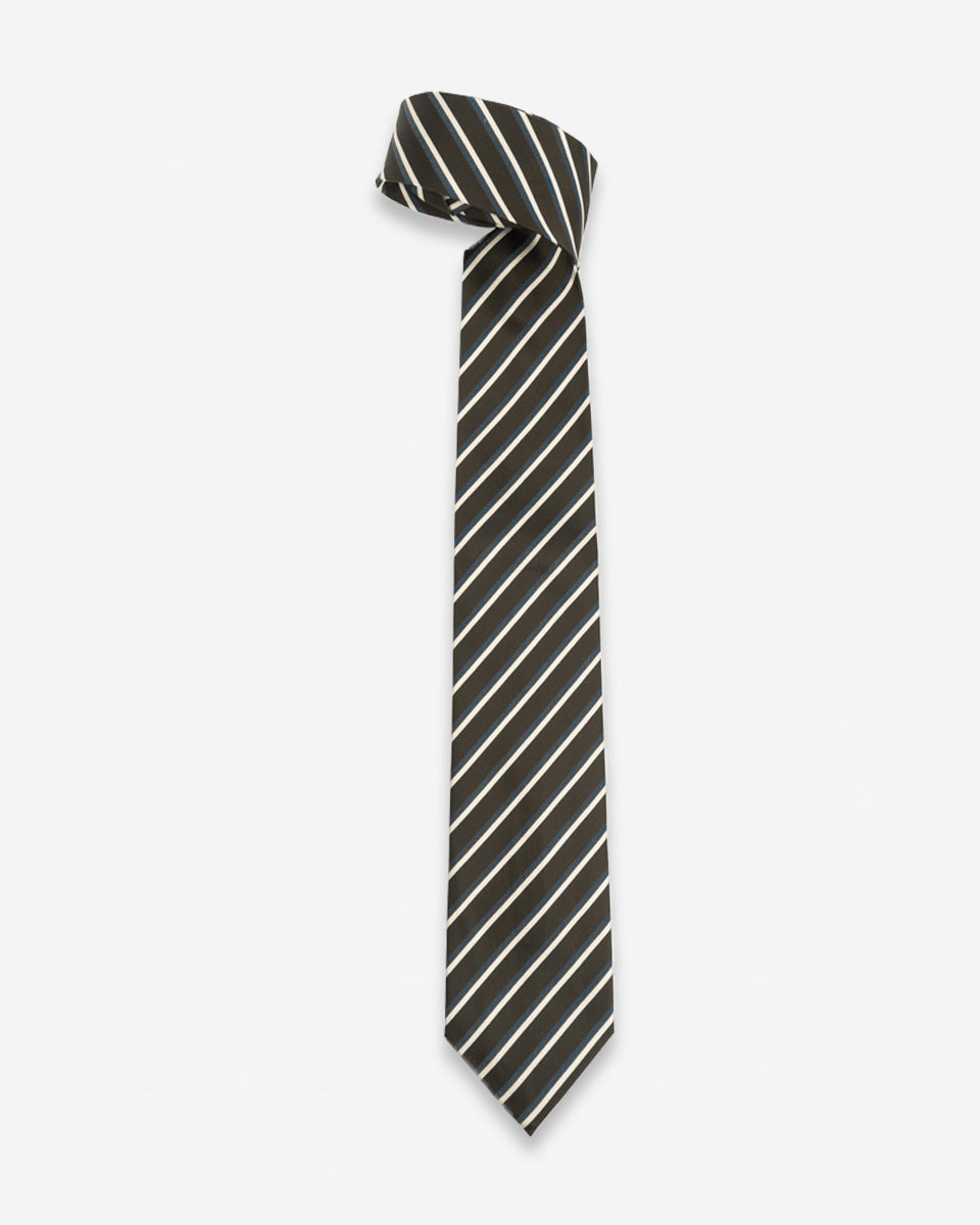 Corbata Marrón con Rayas Grises y Blancas