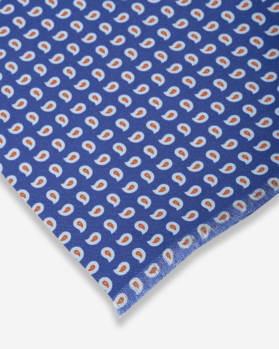 Bufanda - Foulard Color Azul con Microdiseño Naranja