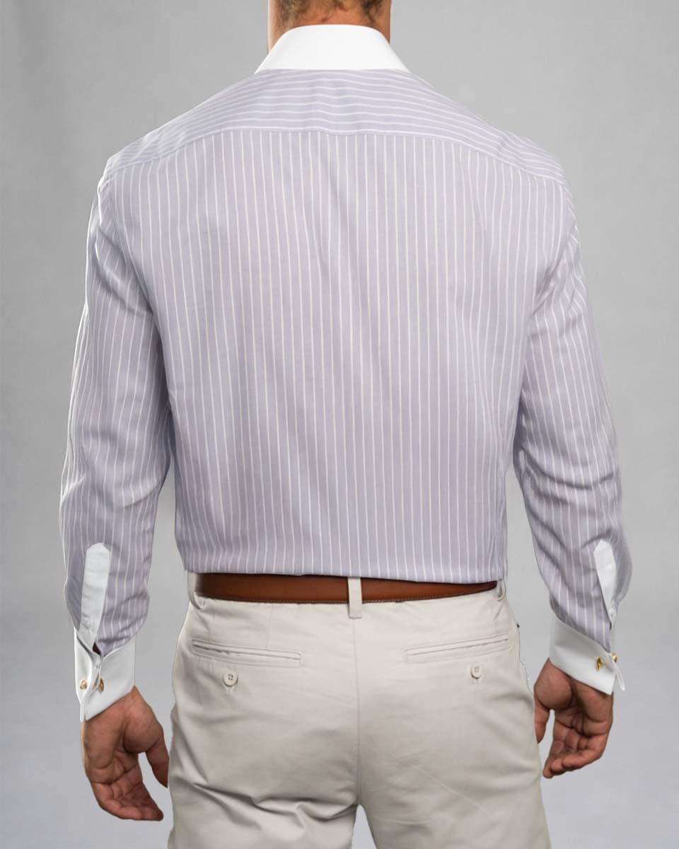 Camisa Vestir - Lila a Rayas Cuello y puño gemelo Blanco