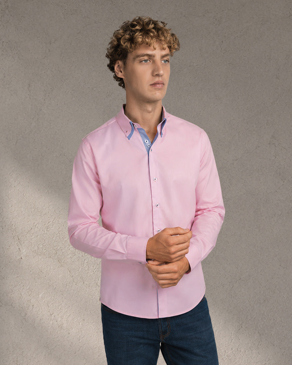 Camisa para Hombre Rosada Milano con Doble Cuello