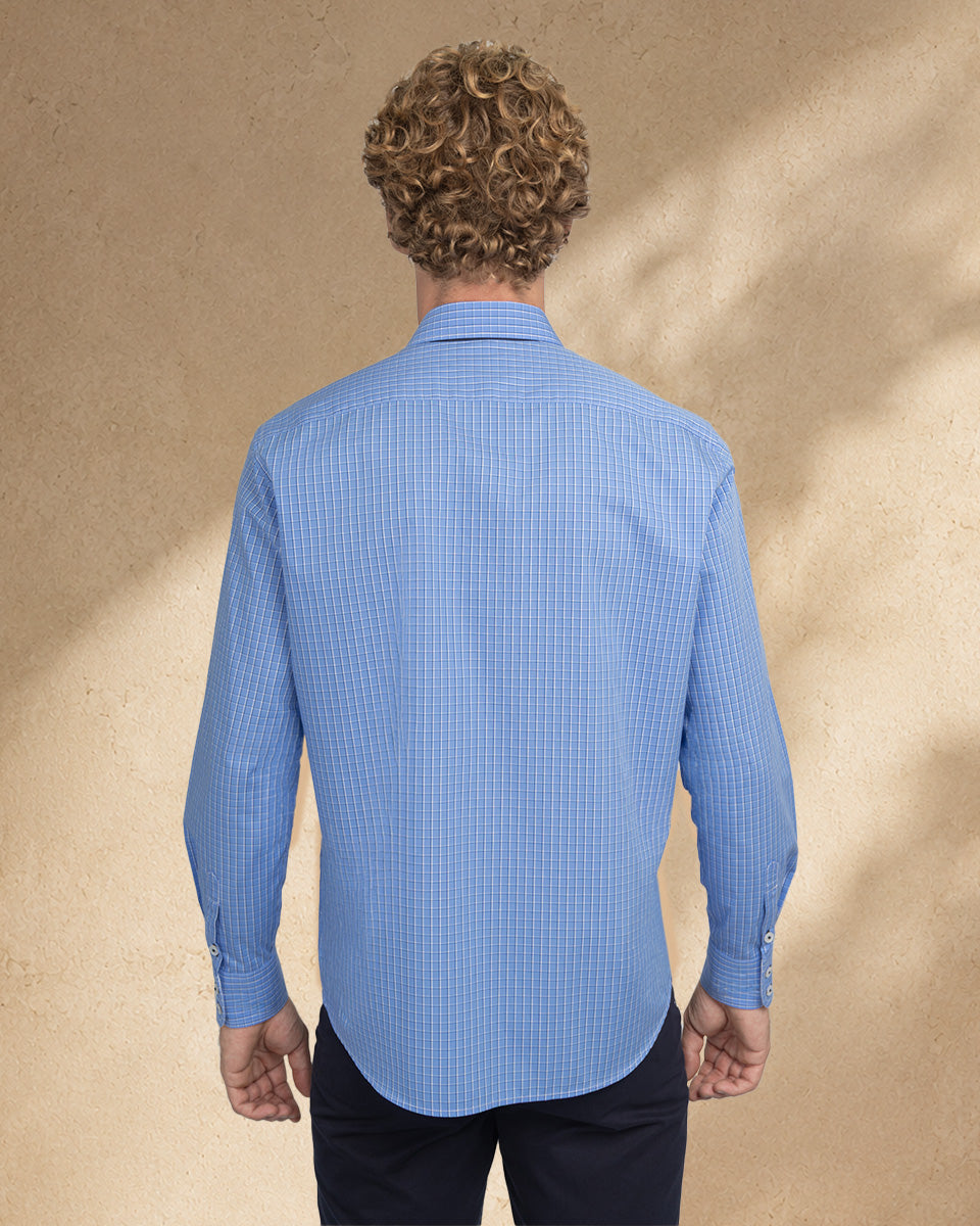 Camisa para Hombre de Algodón Pima Celeste a Cuadros | Colección inspirada en Arezzo