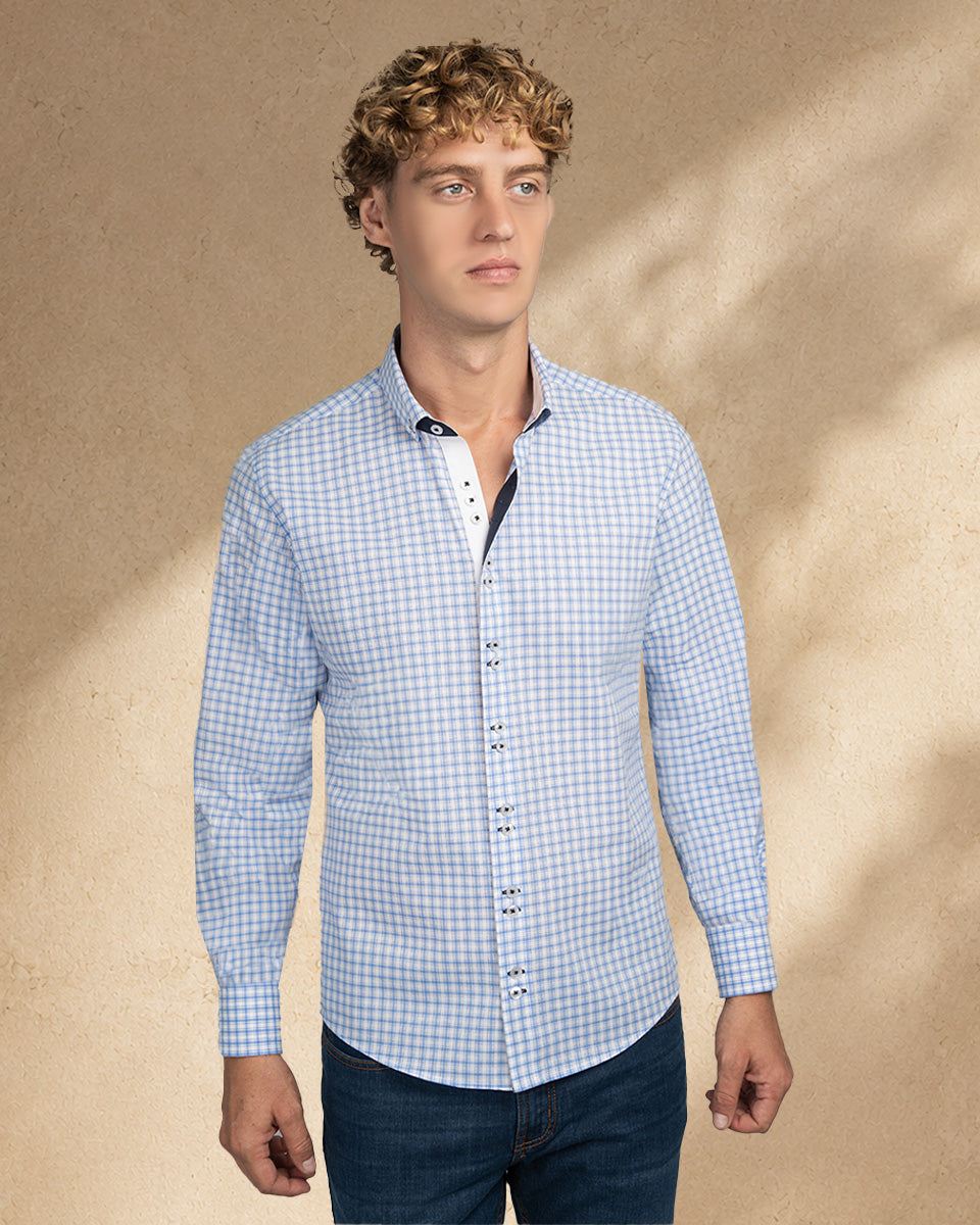 Camisa para Hombre de Algodón Pima Blanco a Cuadros | Colección inspirada en Arezzo