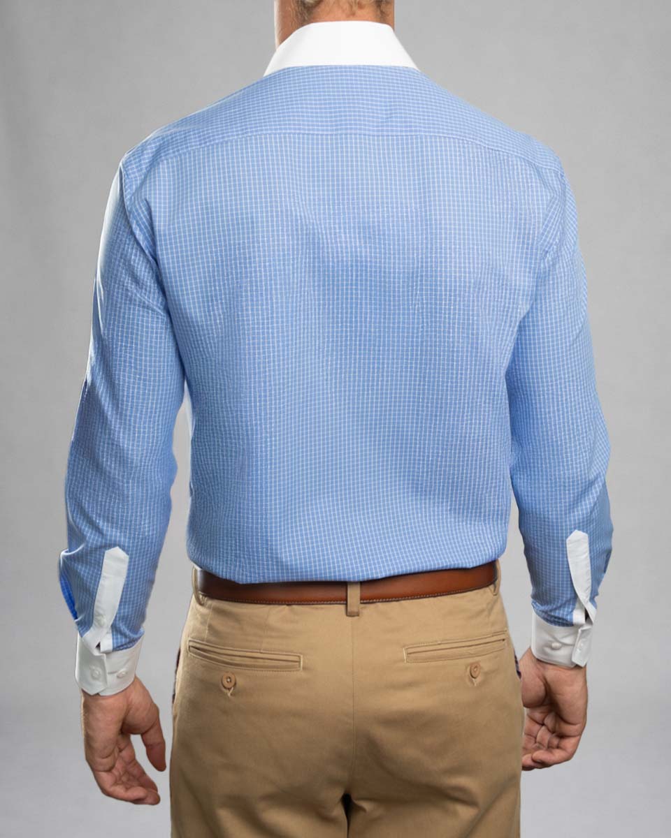 Camisa Vestir - Celeste cuadros - Cuello y puño simple Blanco