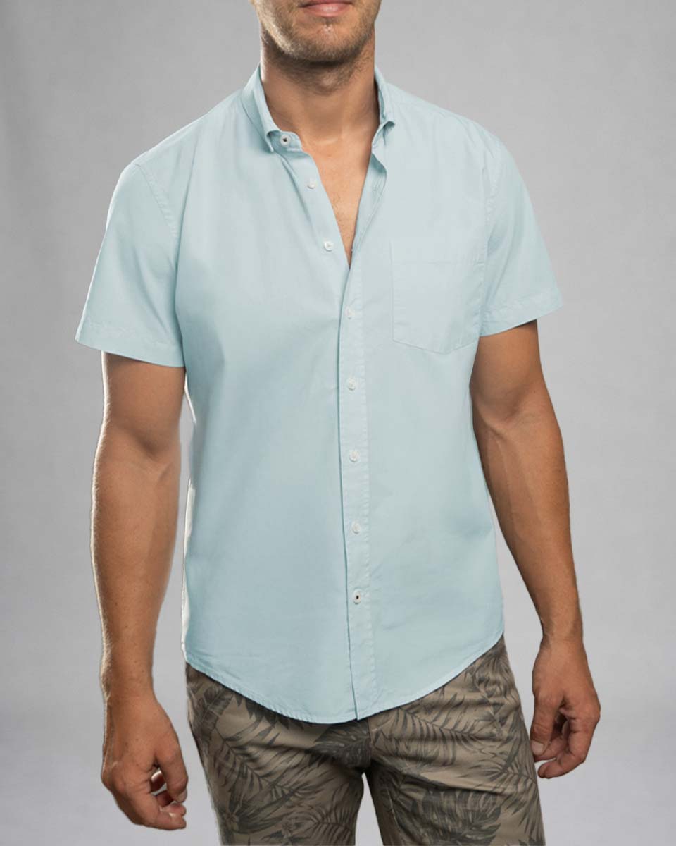 Camisa Casual Manga Corta - Celeste