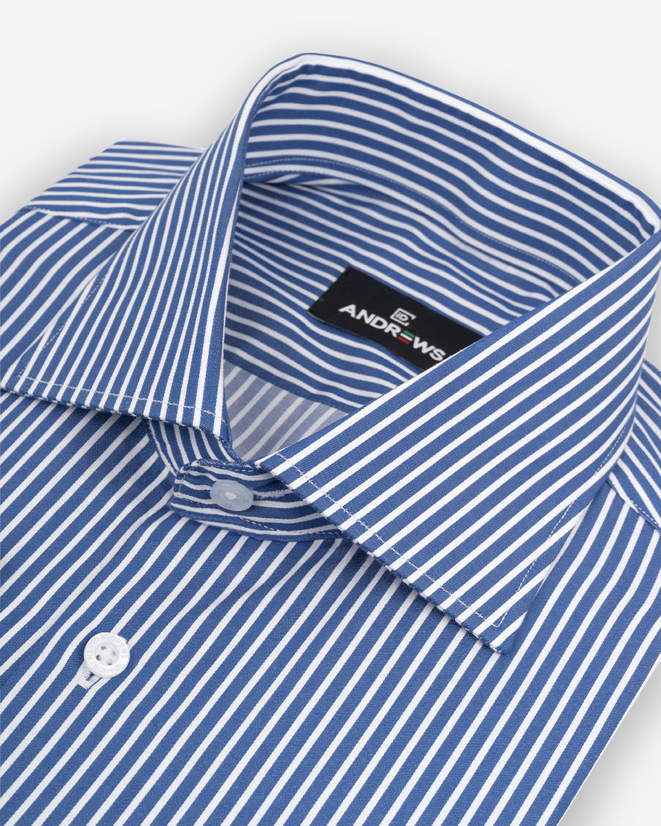 Camisa de Vestir para Hombre Savile - Azulino con Rayas Blancas - Puño gemelo
