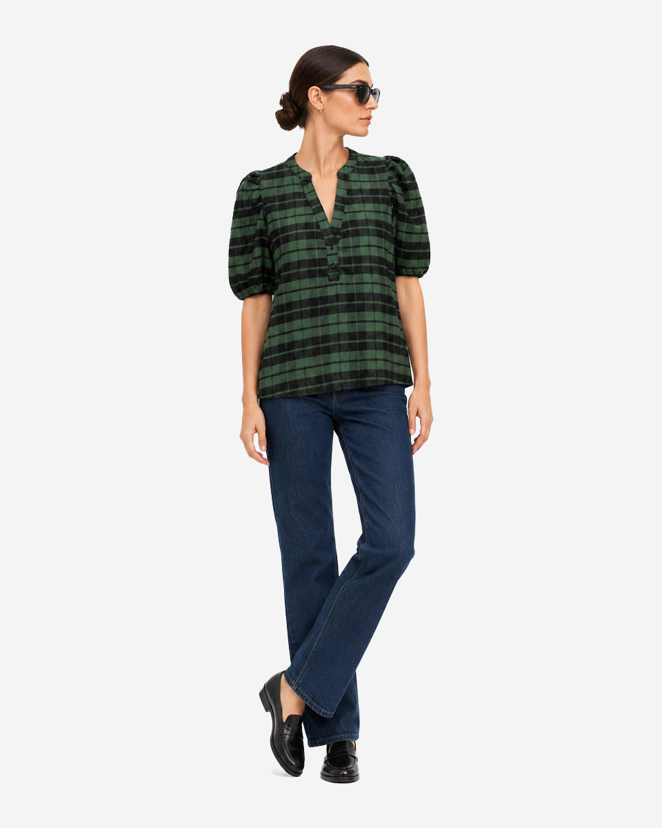 Blusa de Mujer Olivia a Cuadros Verde