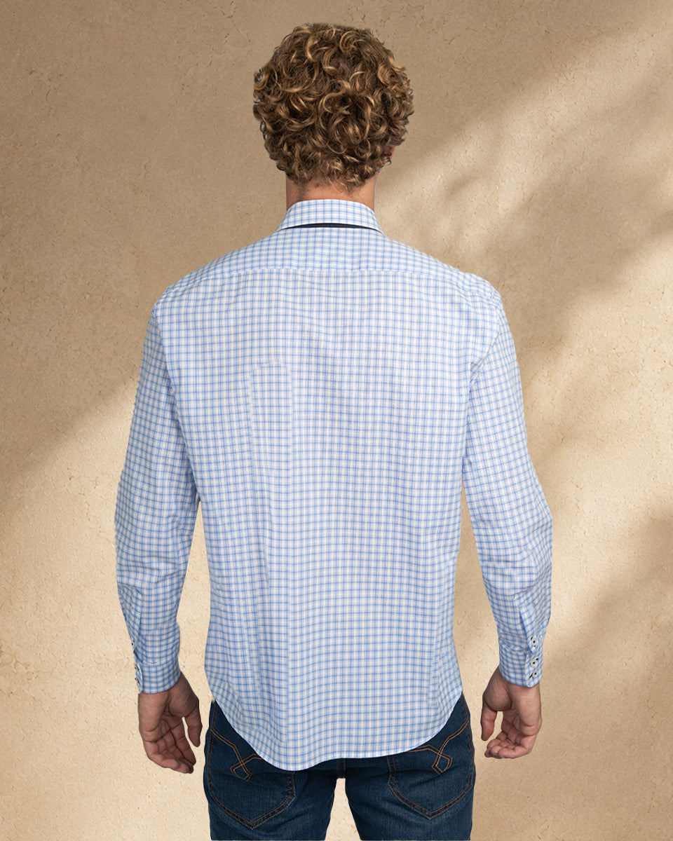 Camisa para Hombre de Algodón Pima Blanco a Cuadros | Colección inspirada en Arezzo