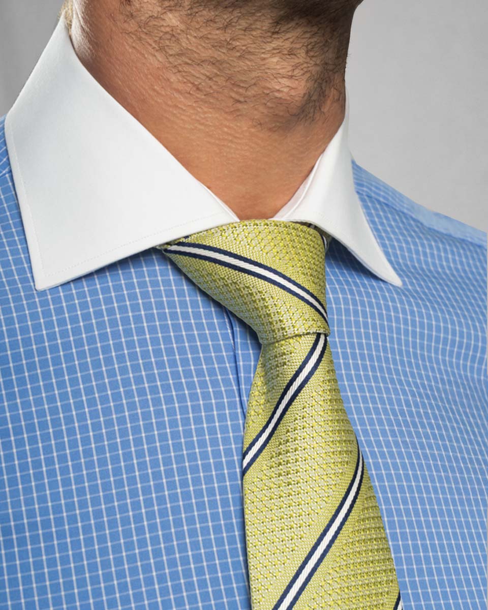 Camisa Vestir - Celeste cuadros - Cuello y puño simple Blanco