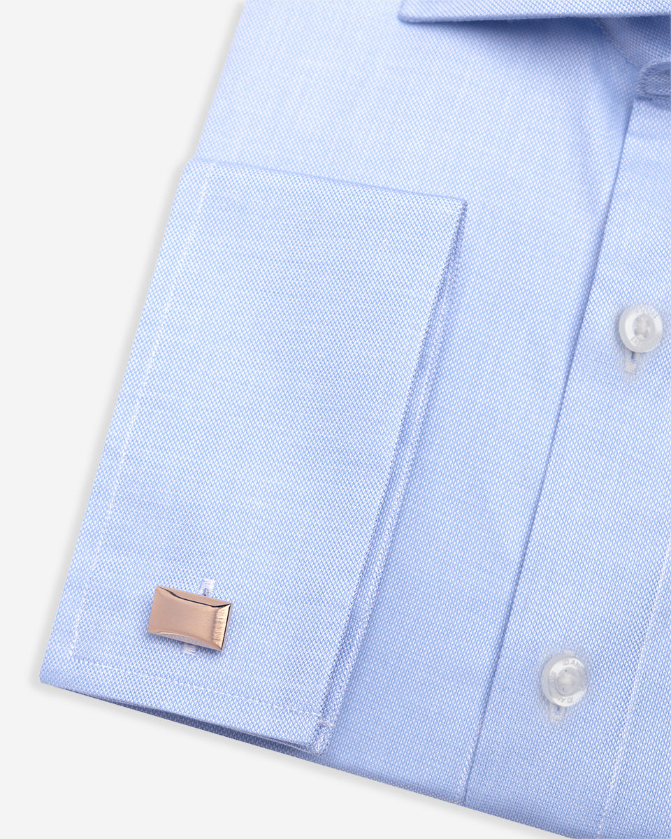 Dobby Dress Shirt - Italian Collar, Double Cuff, Regular Wear, Light Blue