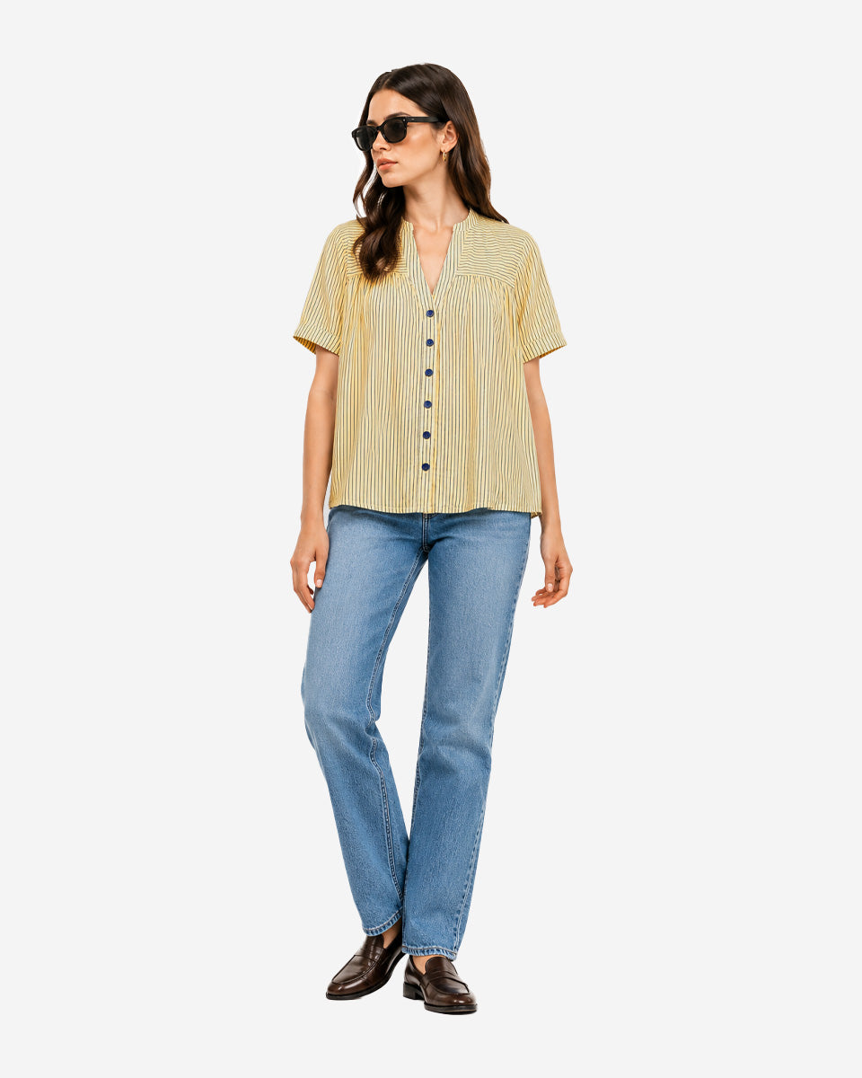 Blusa para Mujer Laura de Color Amarrillo con Rayas