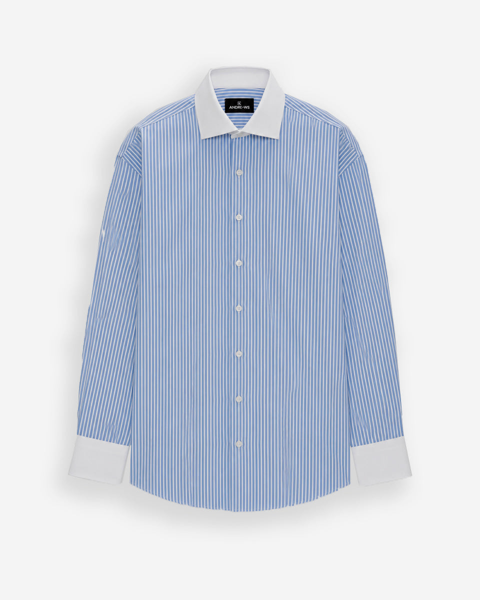 Camisa de Vestir para Hombre Savile - Celeste con Rayas - Cuello y Puño Blanco para Gemelo (Copia) (Copia)