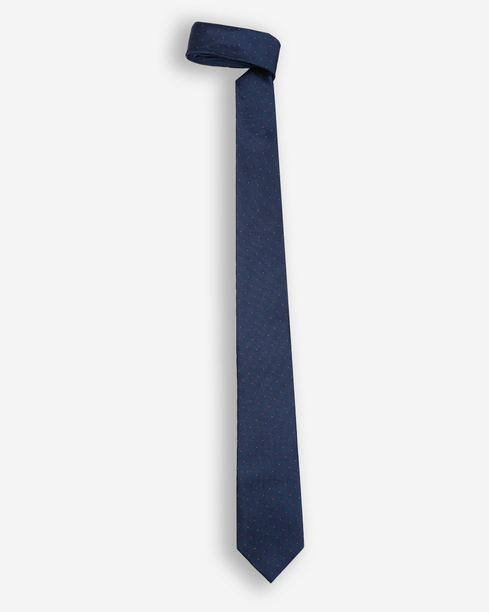 Corbata Color Azul Cobalto con Puntos Rojos