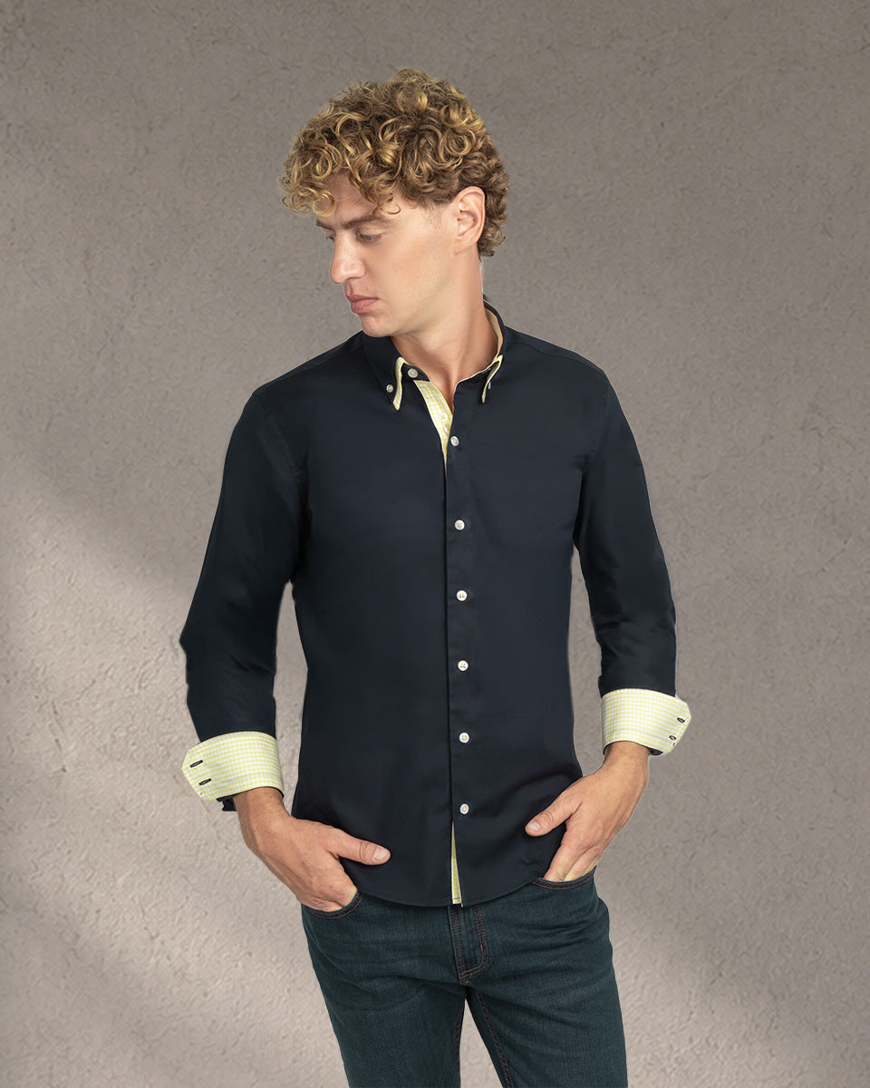 Camisa para Hombre Azul Milano con Doble Cuello
