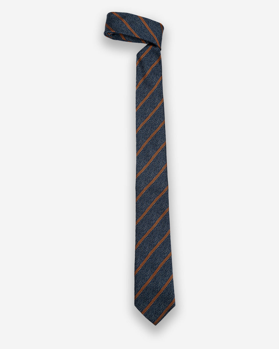 Corbata Color Azul Acero con Rayas Naranjas