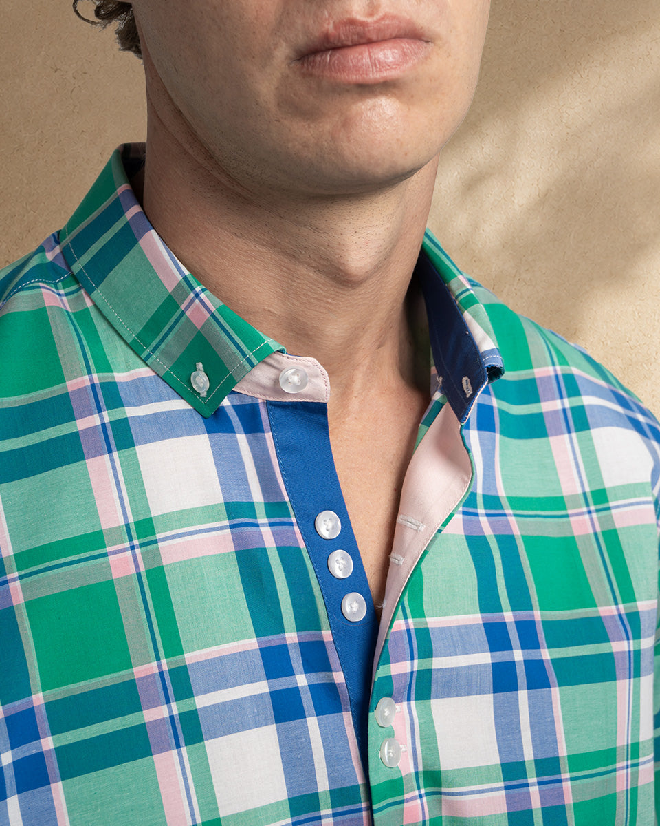 Camisa para Hombre de Algodón Pima Verde a Cuadros | Colección inspirada en Arezzo