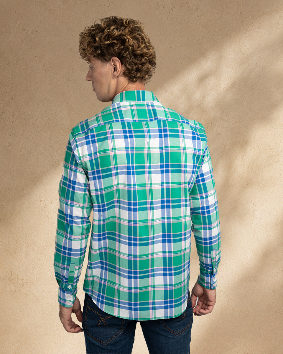 Camisa para Hombre de Algodón Pima Verde a Cuadros | Colección inspirada en Arezzo
