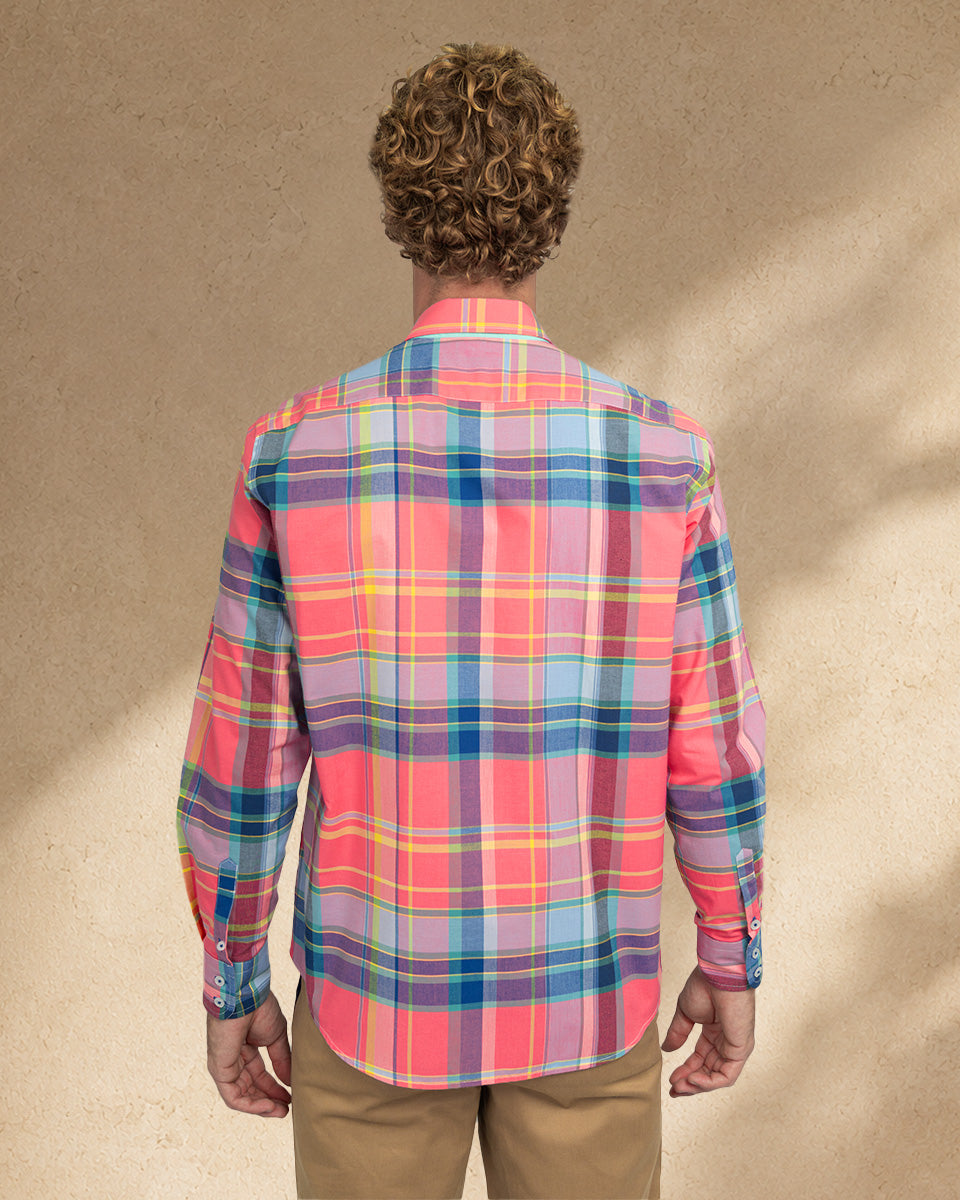 Camisa para Hombre de Algodón Pima Rosado a Cuadros | Colección inspirada en Arezzo