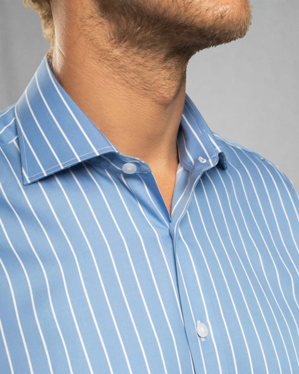 Camisa Vestir - Celeste a rayas puño simple