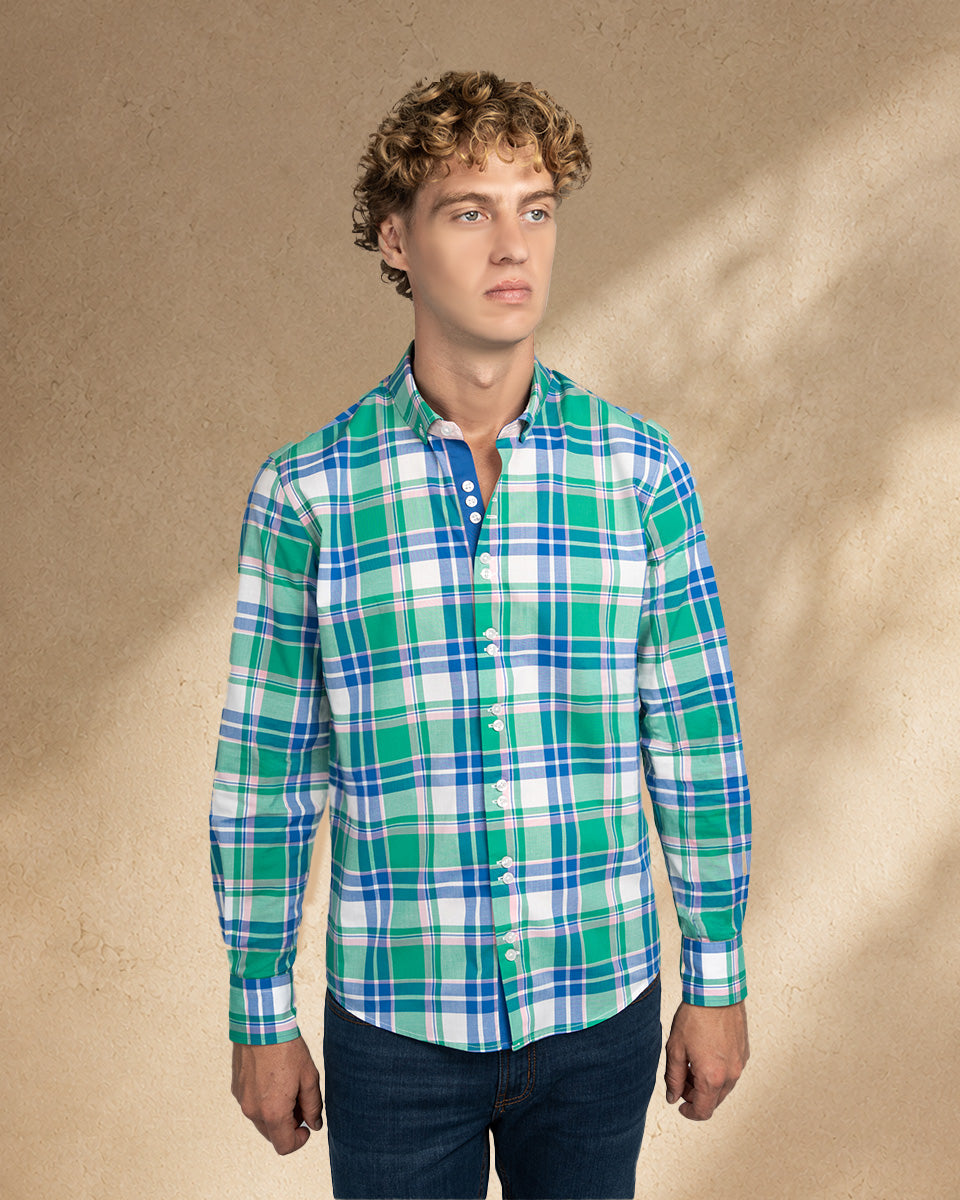 Camisa para Hombre de Algodón Pima Verde a Cuadros | Colección inspirada en Arezzo