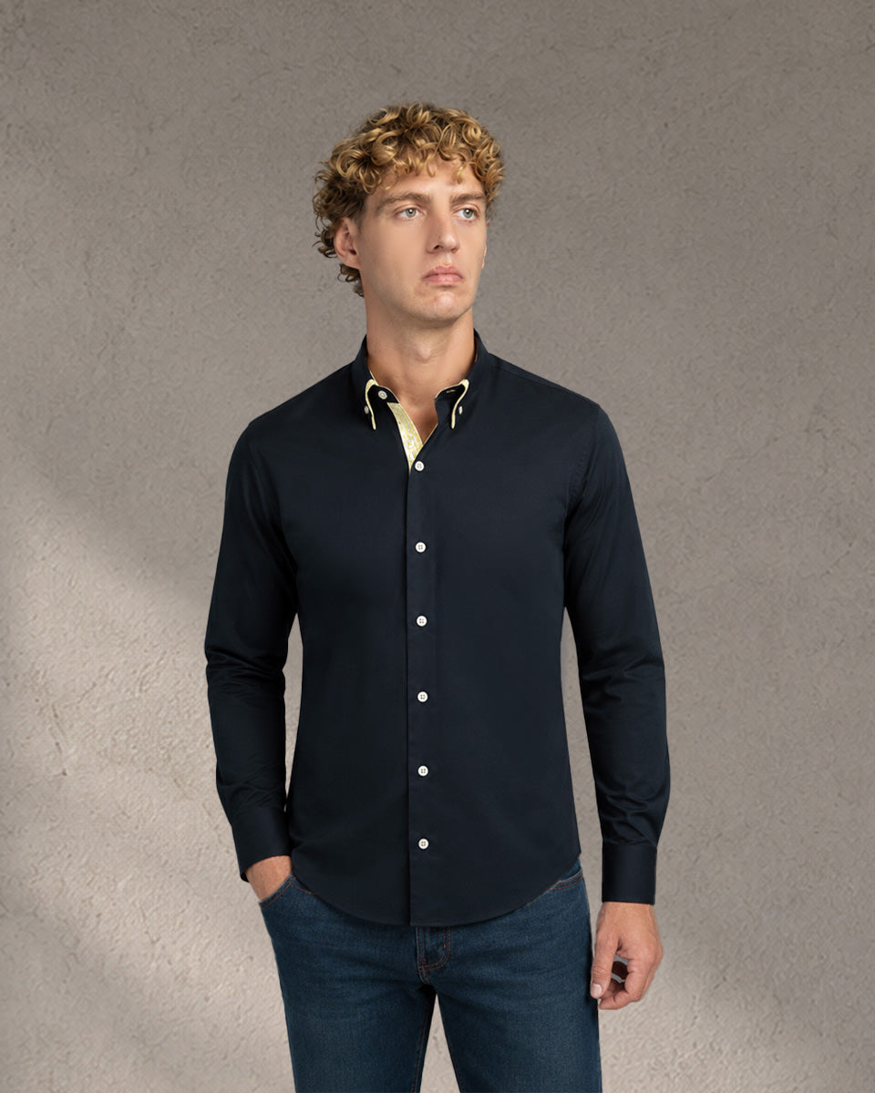 Camisa para Hombre Azul Milano con Doble Cuello
