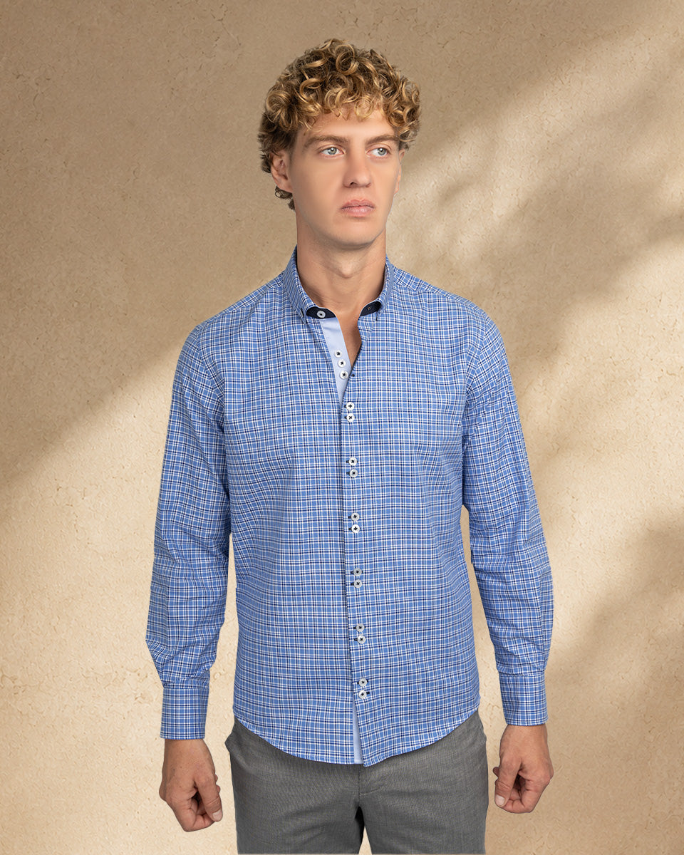 Camisa para Hombre de Algodón Pima Azulino a Cuadros | Colección inspirada en Arezzo